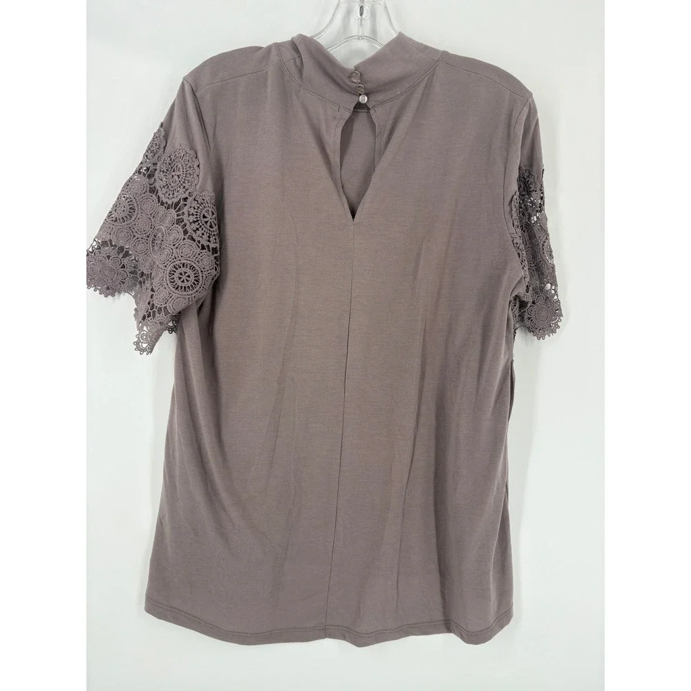 Lace Yoke Peplum Blouse - Dusty Mauve - Picture 2 of 6